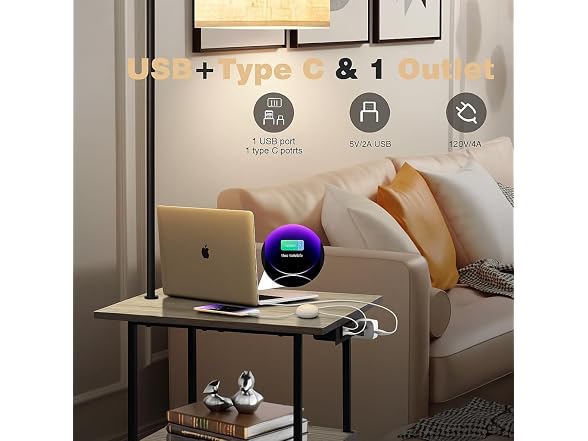 PESRAE USB Lamp End Table - Vintage Gray
