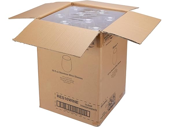 WNA Reserv 16oz Clear Plastic Stemless Wine Glasses, 64-Pack