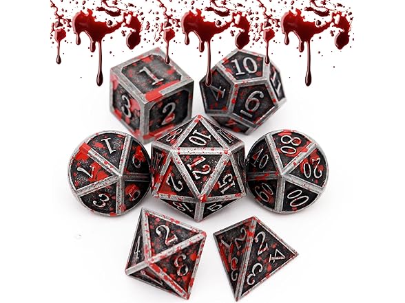 Haxtec DND 7 Piece Metal Dice Set Iron Red