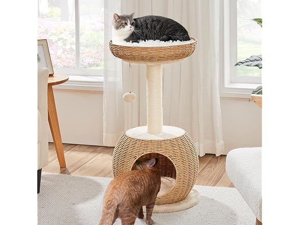 Yaheetech Cat Tree, 29.5in Rattan Cat Tower
