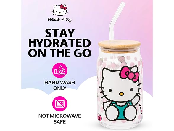 Hello Kitty Strawberry Milk Bow, Glass Tumbler, 16oz