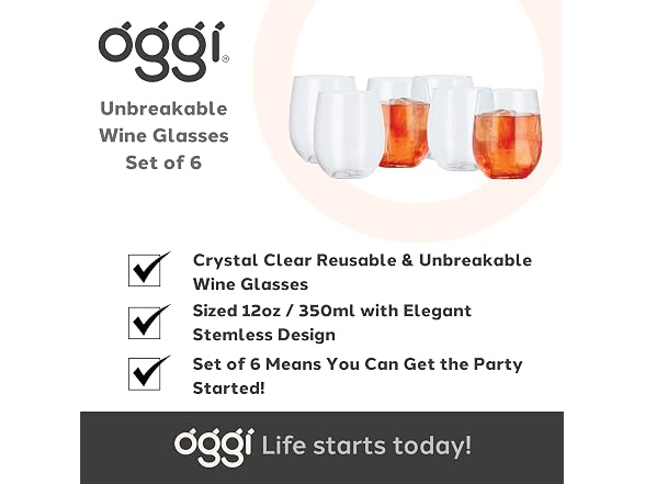 Oggi Unbreakable Wine Glasses, Set 6 