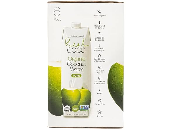 Real Coco Organic Pure Coconut Water (6-Pack 1L)