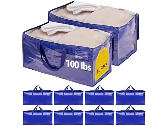 10 Pack Waterproof Moving Storage Bags, 100 lbs 95L