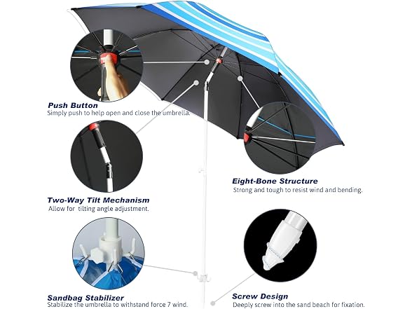 Fisqueen 8FT Large Beach Umbrella
