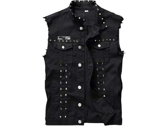 LifeHe Men (L) Sleeveless Lapel Punk Zipper Jacket