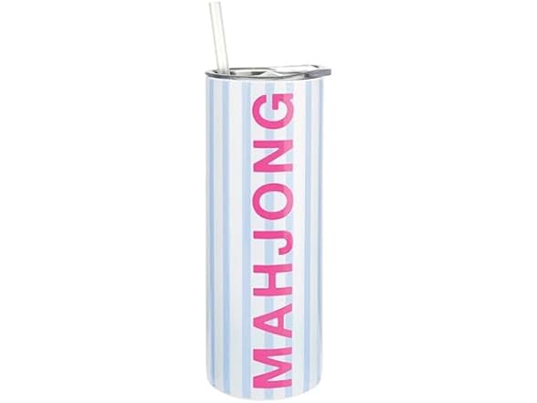 Skinny Travel Tumblers 16-Ounce, Blue White Mahjong