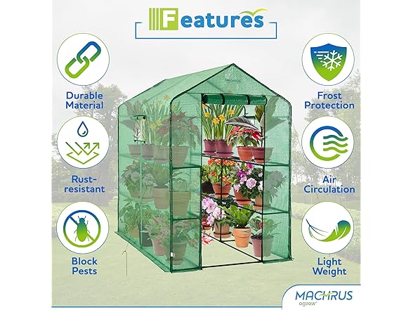 Ogrow Deluxe Walk-In Greenhouse 2 Tiers, 8 Shelves