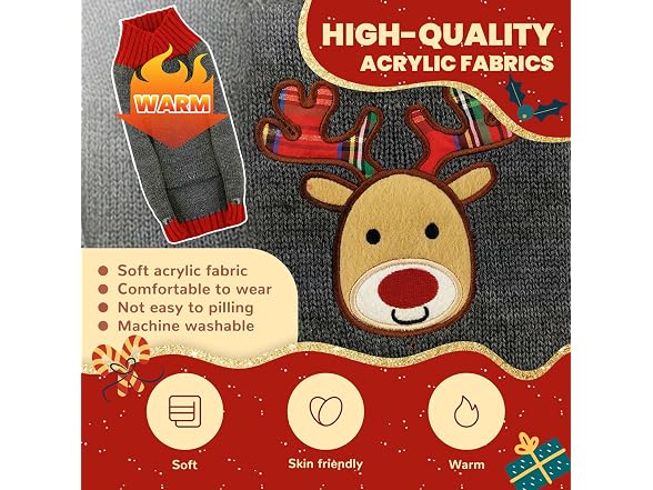 Christmas Sweaters for Dogs Reindeer Dog Fle