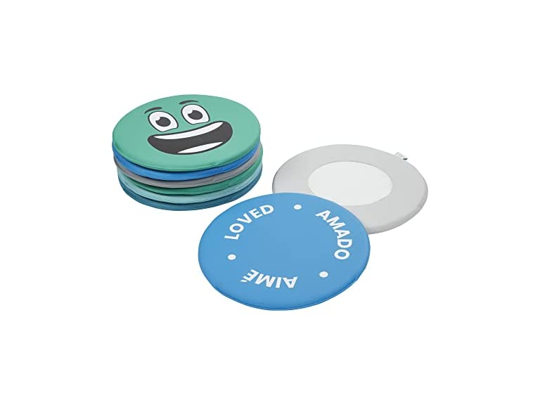 ECR4Kids SoftZone Trilingual Emotion Pads with Mirror, Round Expression Cushions and Sensory Mirror, Social and Emotional Learning Game for Kids, Mixed Emotions Therapy Game, 8-Piece - Contemporary