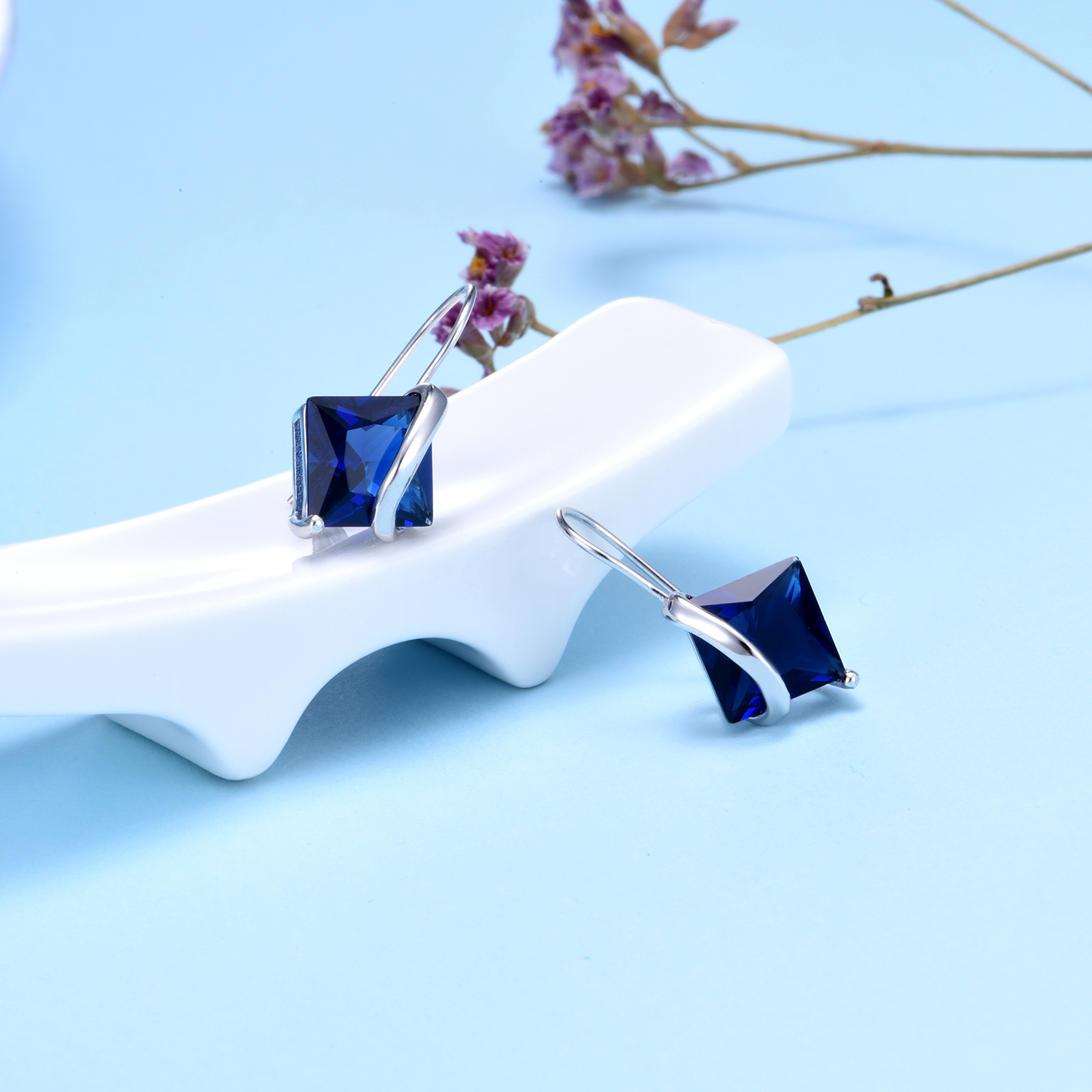 925 Sterling Silver Sapphire Earrings - Gallery 6