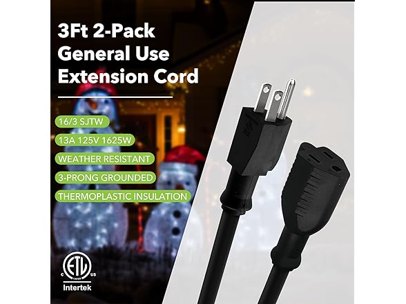BN-LINK 3ft Indoor Outdoor Ext Cord 16/3 SJTW 2 Pk