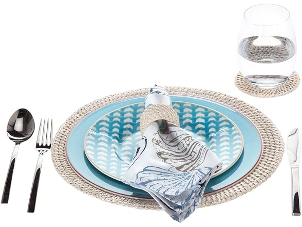 KOUBOO Round Rattan Charger Plate, White Wash (Pack of 2)