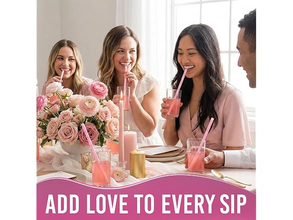 Fun Expess 9" Heart-Shaped Pink Plastic Novelty Straws