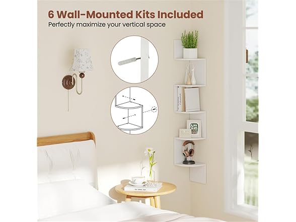 5-Layer White Wall Mounted Corner Stand