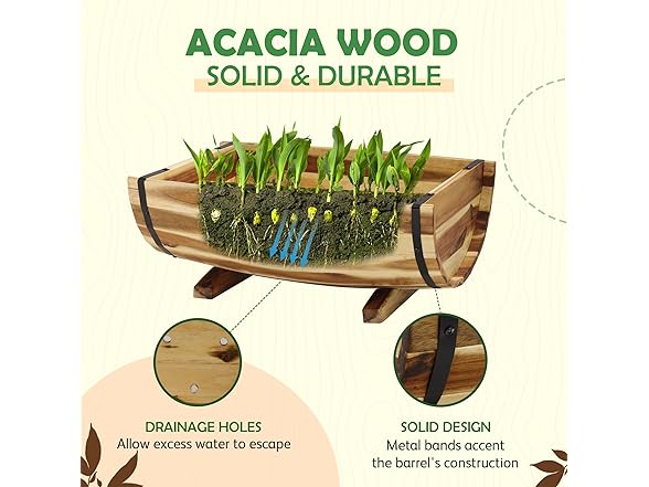 IDZO Solid Acacia Wood Half Barrel Planters