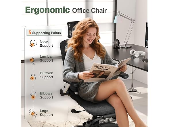 Office Chair with Footrest, Ergonomic Desk Chair