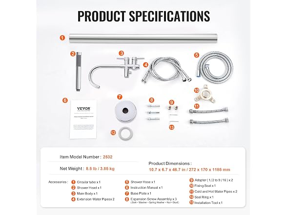 VEVOR Freestanding Bathtub Floor Mount Faucet