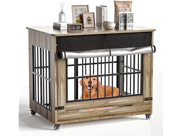 Dog Crate Furniture, Double Door Wooden Indoor Dog Kennel