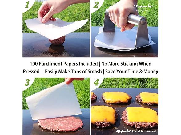 6.3" Smash Press Hamburger & 100 Patty Paper