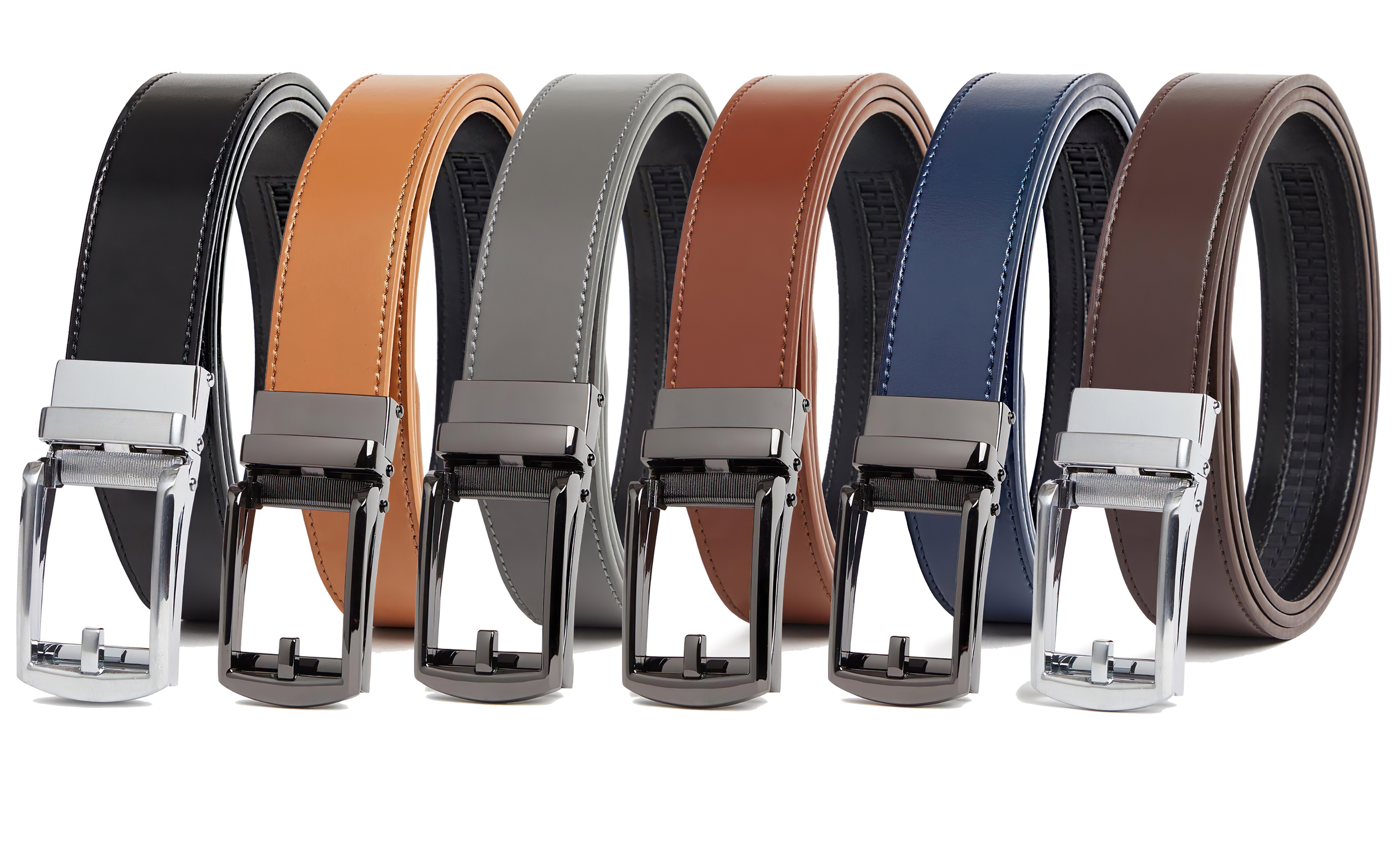 Carlo Fellini Mens Leather Ratchet Belt - Gallery 22