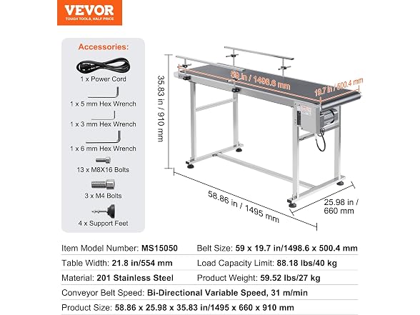 Belt Conveyor Length 59-Inch, PVC Conveyor Belt