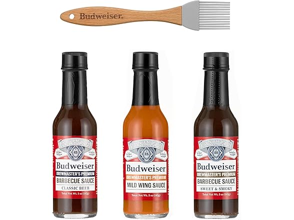 Budweiser Grilling Set: 3 BBQ Sauces w/Basting Brush
