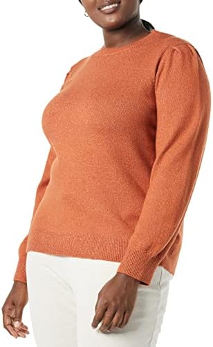 Amazon Essentials Women's Soft Touch Pleated Shoulder Crewneck Sweater, Caramel, Medium