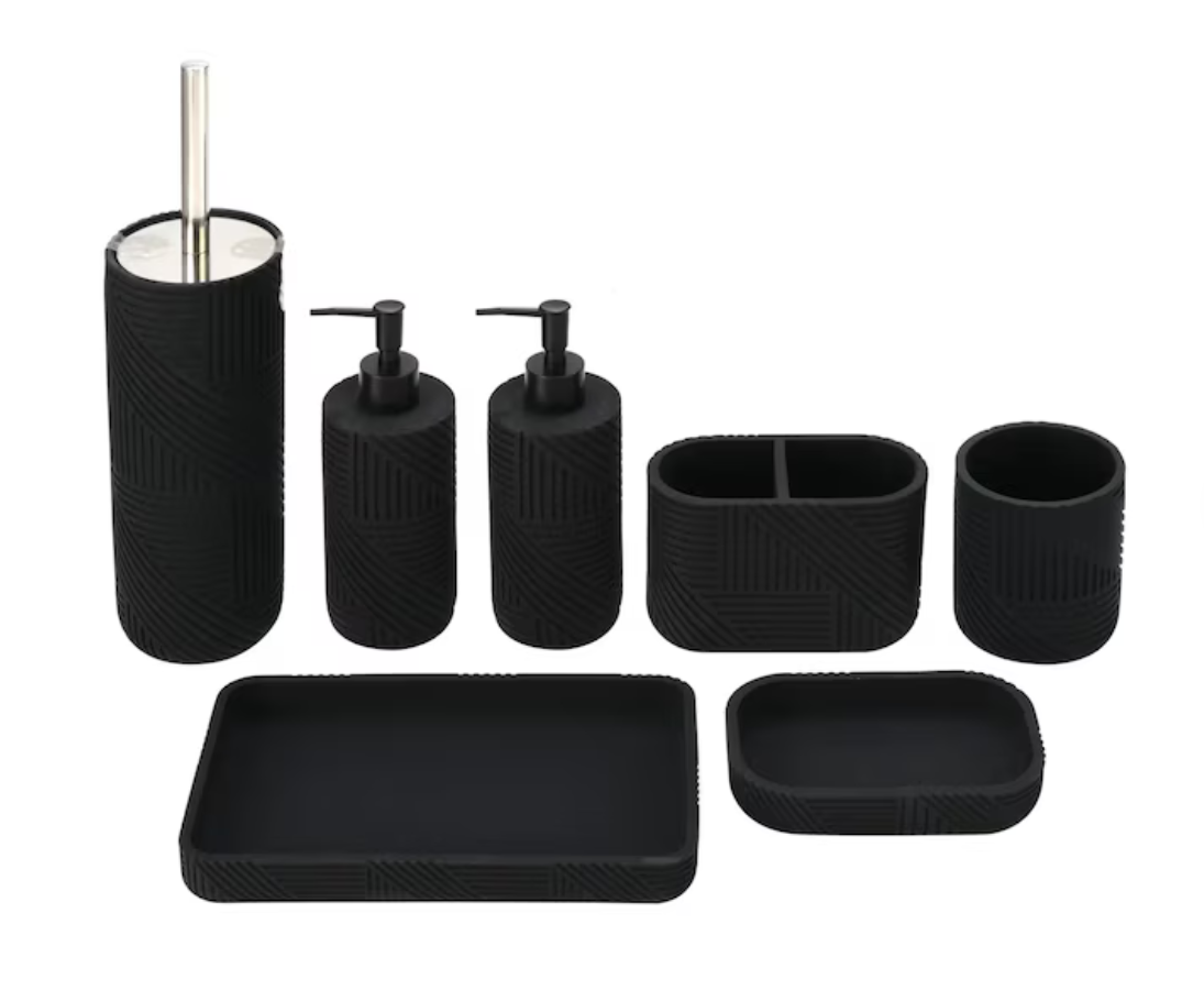 J&V Textiles 7 Piece Bathroom Accessories Set BLACK - Gallery 8