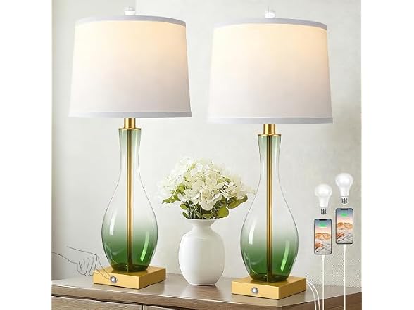 WIHTU Glass Table Lamps, Green
