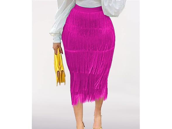 Sematomala Women (3XL) Fringe Midi Skirt Zip Skirt