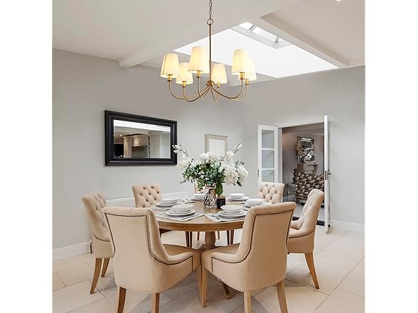 GEPOW Gold Chandelier with 6 Fabric White Shades