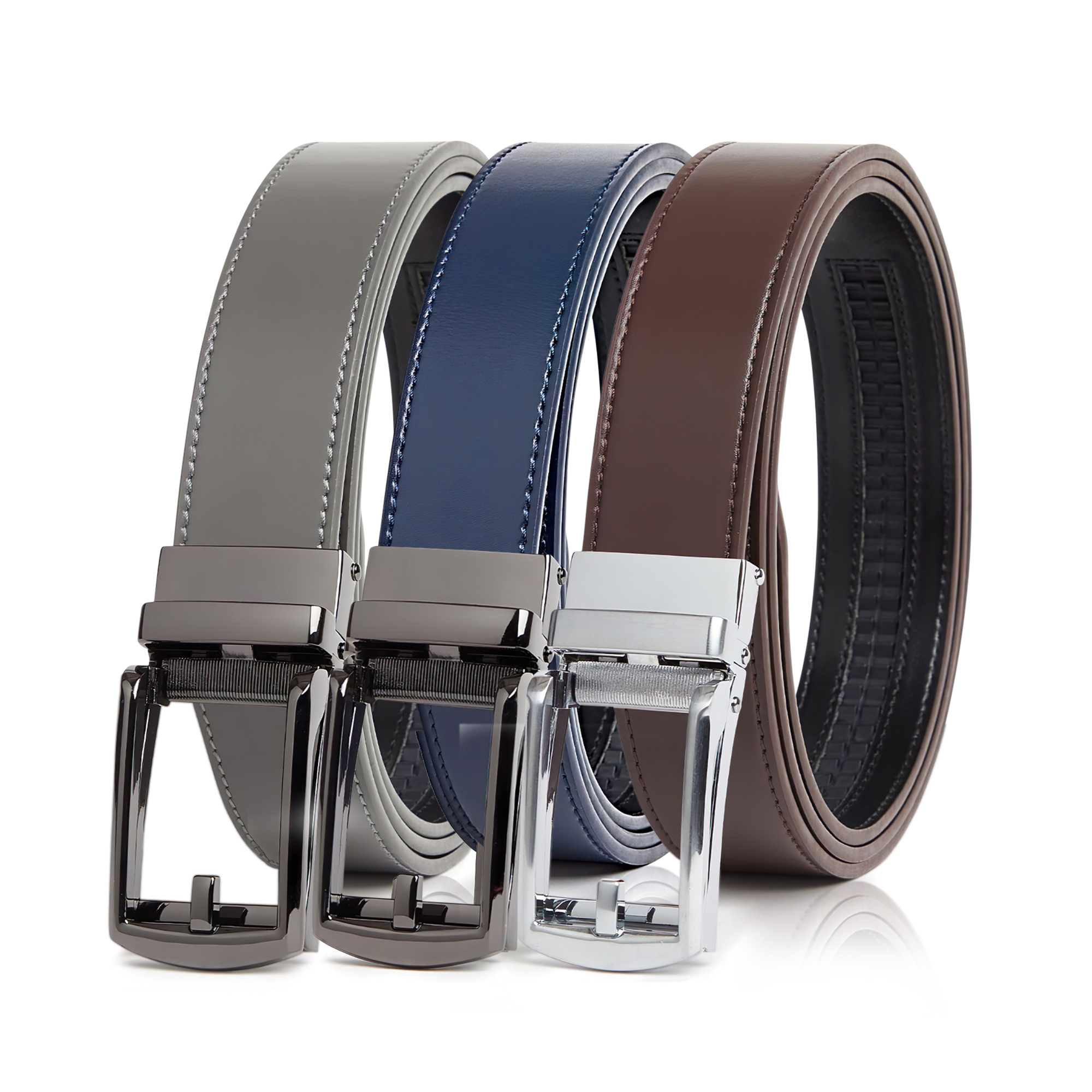 Carlo Fellini Mens Leather Ratchet Belt - Gallery 58