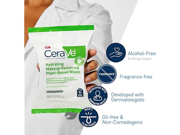 CeraVe Makeup Remover Wipes Plant Based 25ct