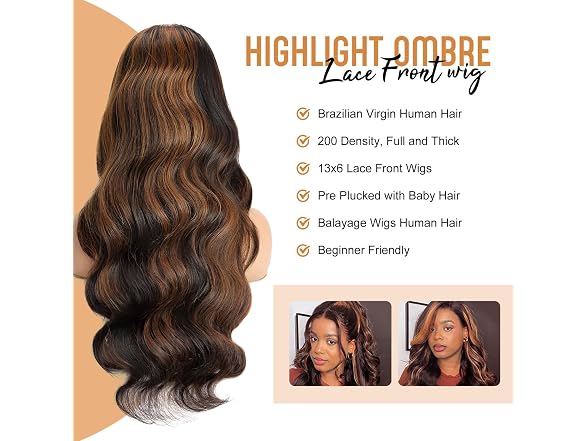 Afribye 13x6 Highlight Body Wave Lace Front Wig