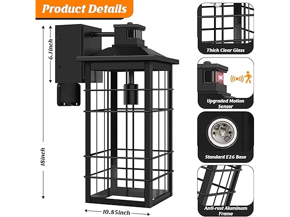 Kondras 18" Motion Sensor Porch Light