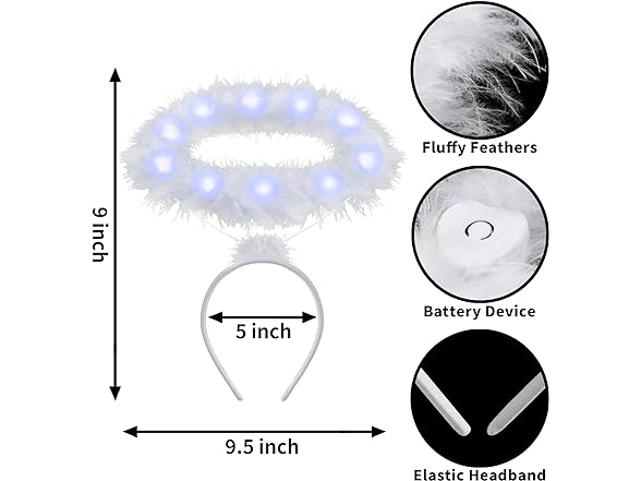 3 Pack Light Up Angel Halo Headband
