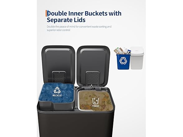 Dual Kitchen Trash Can, 2 x 8 Gal (2 x 30L) 