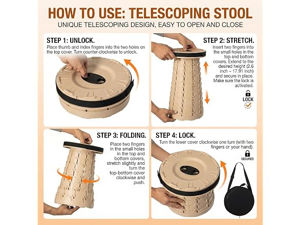 Collapsible Telescopic Round Stool Beige