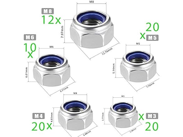 Lock Nut Kit 82Pcs 304SS M3-M8 5Size