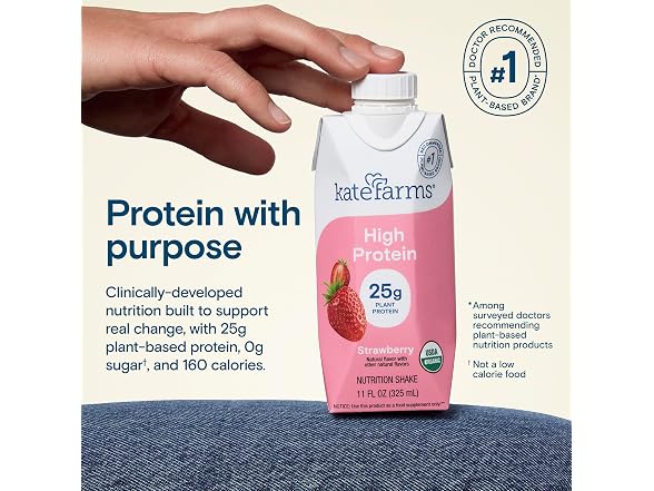 6Pk KATE FARMS Organic High Protein Strawberry Shake