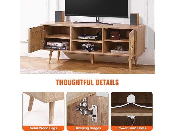 Rattan TV Stand, Mid Century Modern 65inch