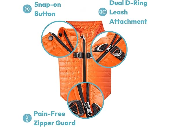 Gooby Puffer Vest Dog Jacket - Orange, Medium