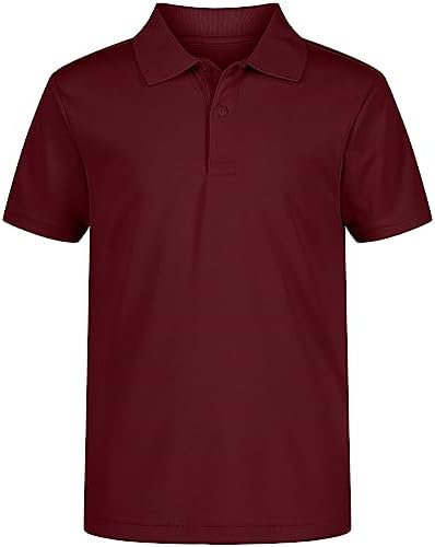 IZOD Boys' School Uniform Short Sleeve Polo Shirt, Button Closure, Moisture Wicking Performance Material, Burgundy, 14-16