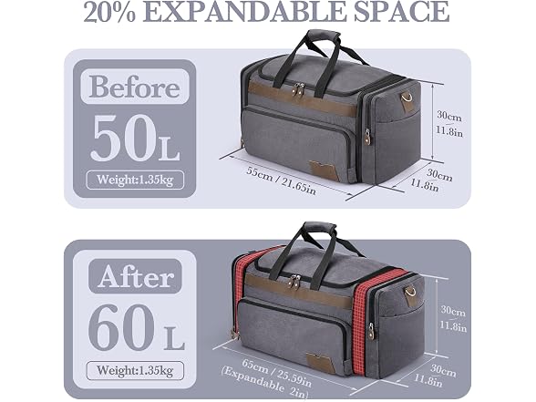 SHOWKOO Dark Grey 60L Duffle Bag