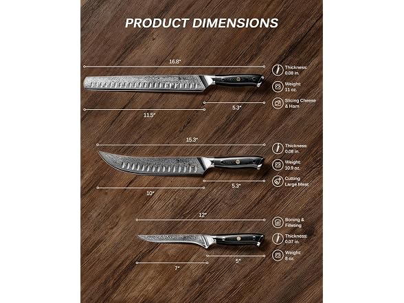 KYOKU 3pcs Japanese Damascus Knife Set