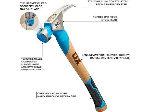 OX OX-P087220 20 oz OX 20 oz Framing Hammer - Curved Hickor