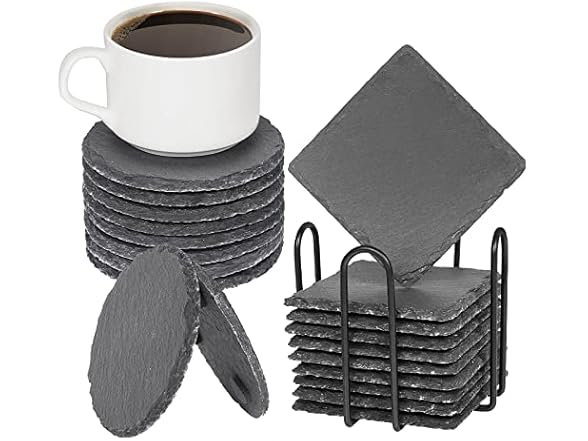 Cakocaco Slate Coasters for Drinks with Holder-