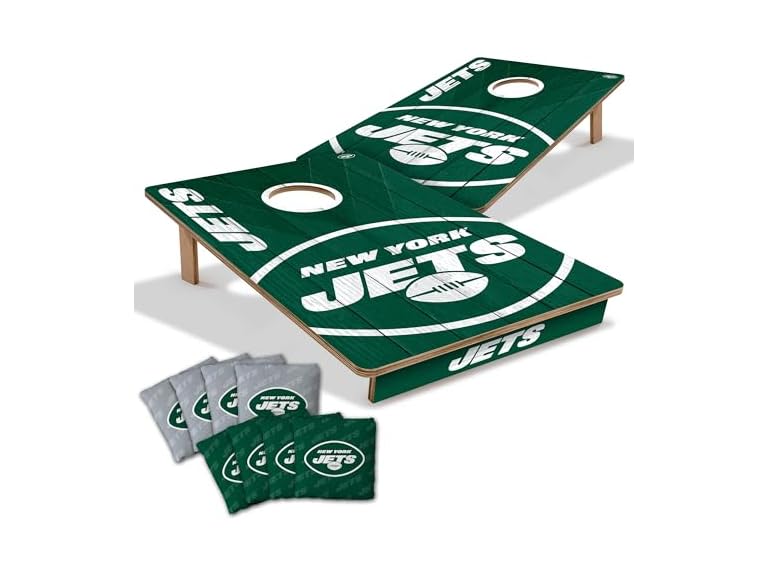JETS Wood Cornhole Game with Bags