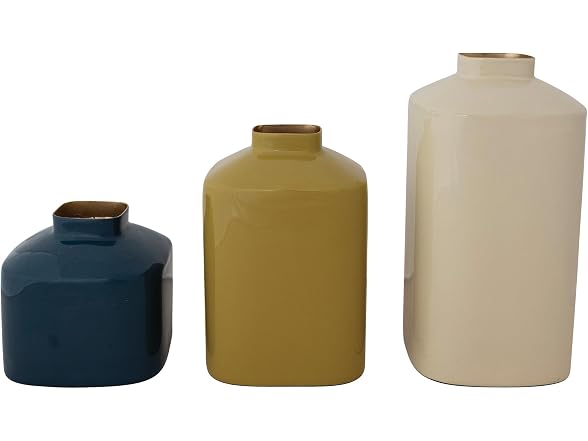 Creative Co-Op 3-Piece Enameled Metal Square Vases